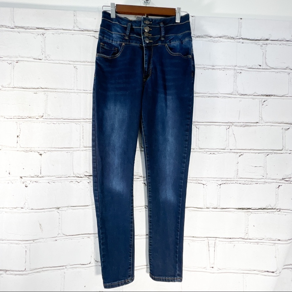 𝅺VINCE BLUE‎ JUNIOR'S BLUE HIGH RISE BUTTON FLY SKINNY JEANS